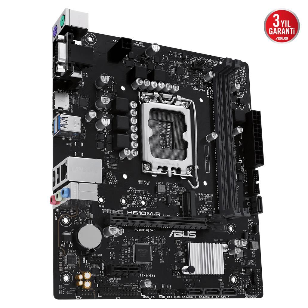 ASUS PRIME H610M-R-SI, 2xDDR5, M.2, D-SUB, DP, HDMI, 12-13.14.Nesil, LGA1700 Soket, Anakart