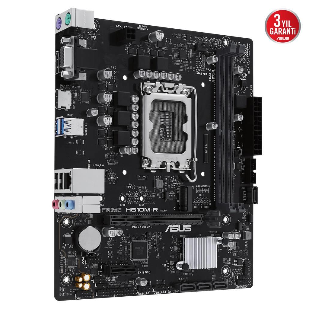 ASUS PRIME H610M-R-SI, 2xDDR5, M.2, D-SUB, DP, HDMI, 12-13.14.Nesil, LGA1700 Soket, Anakart