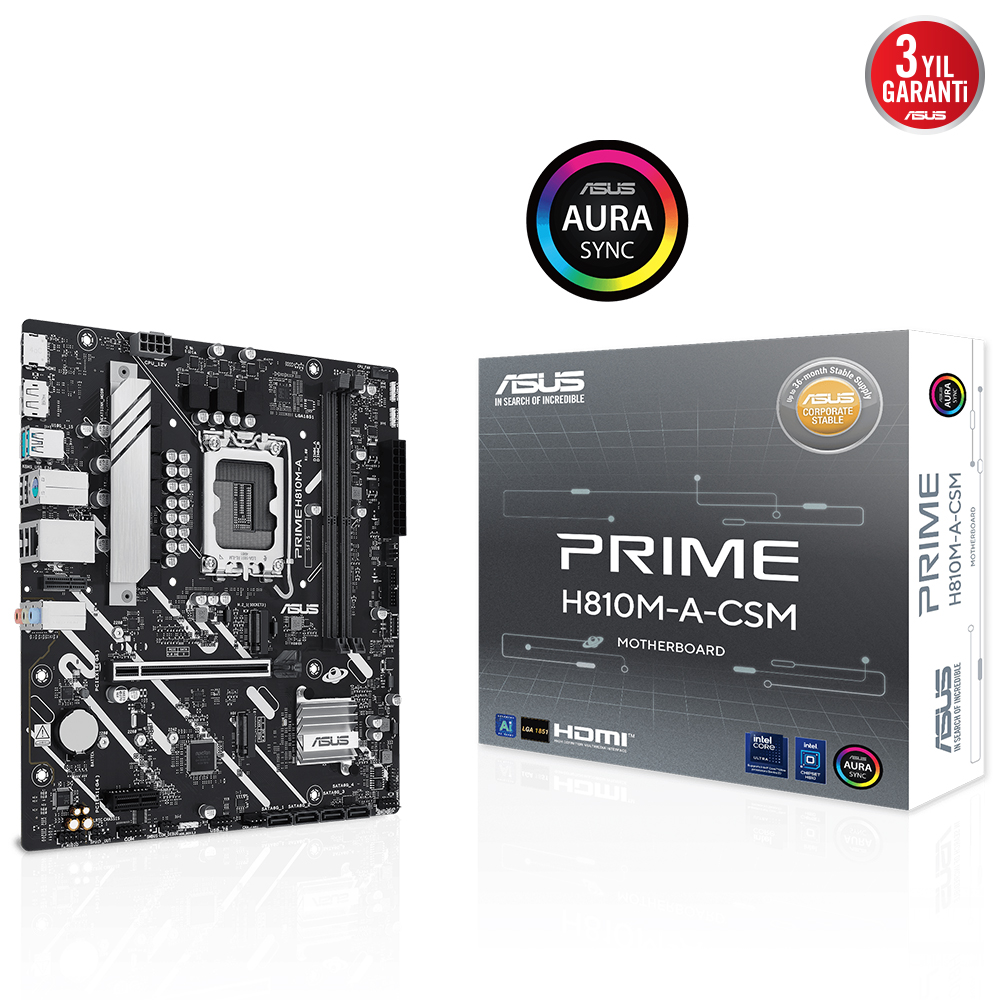 ASUS PRIME H810M-A-CSM DDR5 HDMI-DP PCIE 4.0 1851p mATX Kurumsal Anakart