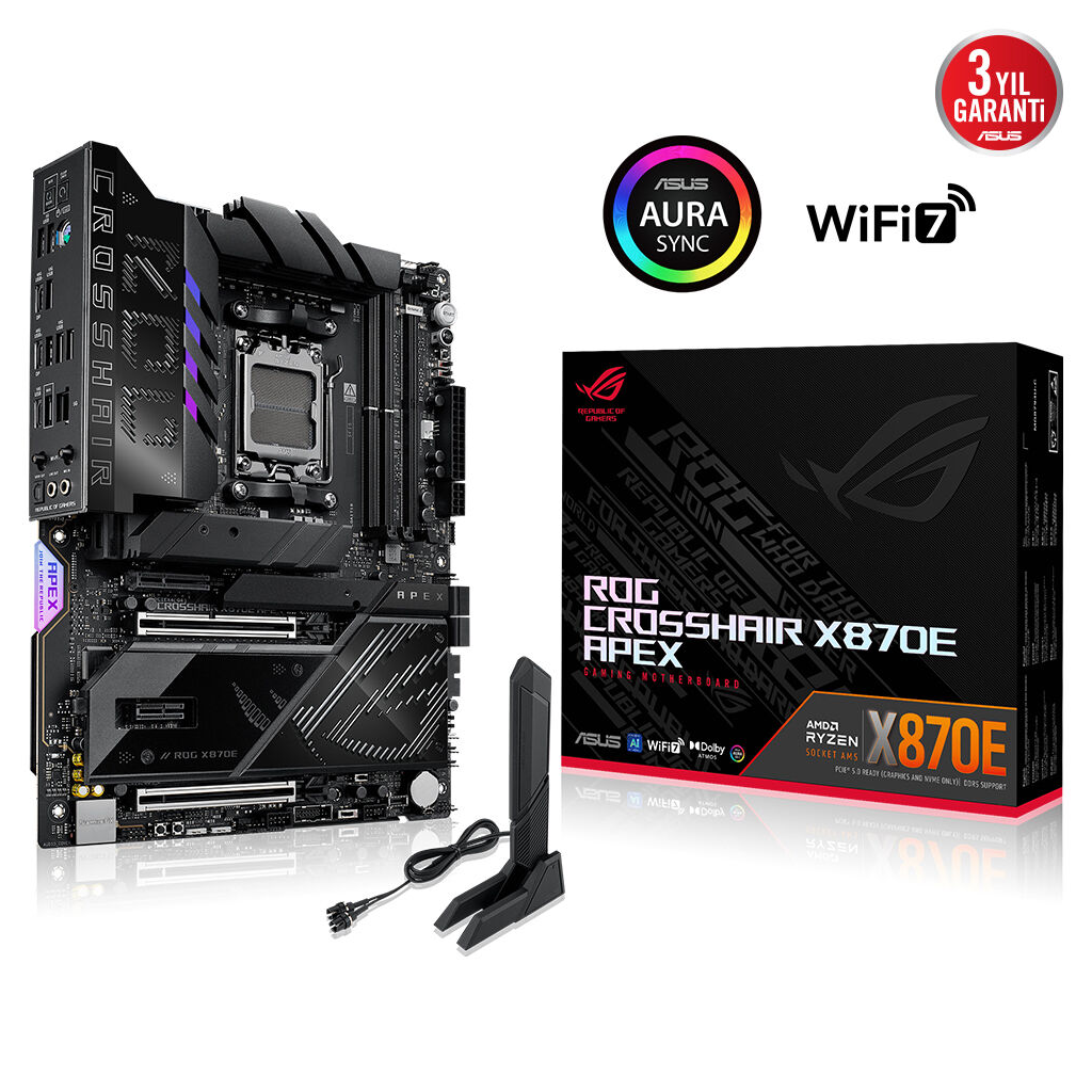 ASUS ROG CROSSHAIR X870E APEX, 2xDDR5, 5xM.2, 2xDP, Type-C, PCIe 5.0, 2xWi-Fi 7, Bluetooth v5.4, AM5 Soket GAMING Anakart