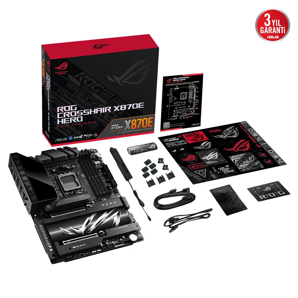 ASUS ROG CROSSHAIR X870E HERO, 4xDDR5, 5xM.2, HDMI, DP, Type-C, PCIe 5.0, 2xWi-Fi 7, Bluetooth v5.4, AM5 Soket GAMING Anakart