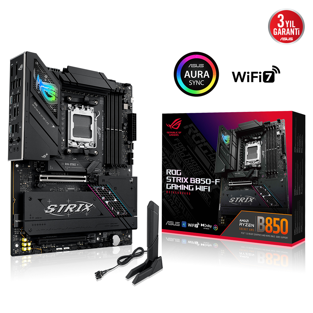 ASUS ROG STRIX B850-F GAMING WIFI7 NEO, 4xDDR5, 4x M2, HDMI, DP, 2xType-C, Wi-Fi 7, Bluetooth v5.4, AM5 Soket GAMING Anakart