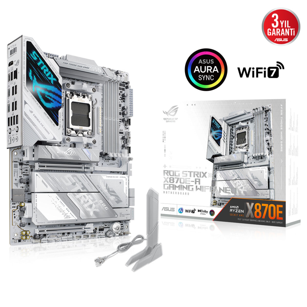 ASUS ROG STRIX X870E-A GAMING WIFI7 NEO, 4xDDR5,  4xM.2, HDMI, DP, Type-C, PCIe 5.0, 2xWi-Fi 7, Bluetooth v5.4, AM5 Soket GAMING Anakart