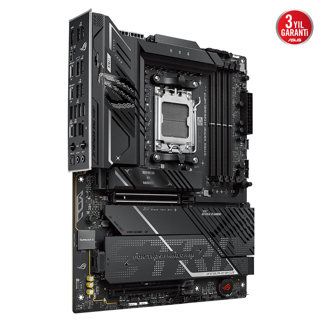 ASUS ROG STRIX X870E-H GAMING WIFI7, 4xDDR5, 4xM.2, DP, HDMI, Type-C, PCIe 5.0, Wi-Fi 7, Bluetooth v5.4, AM5 Soket GAMING Anakart