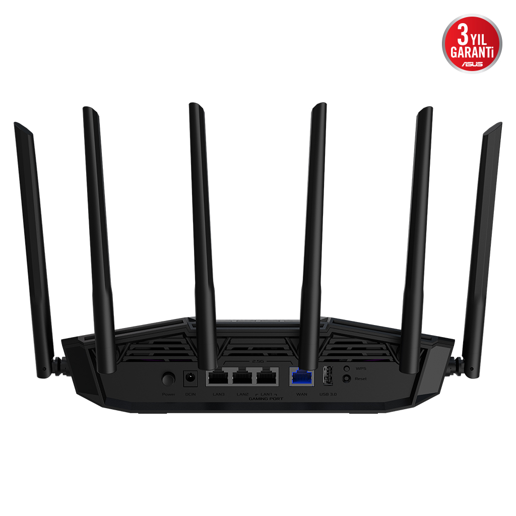 ASUS TUF-BE6500, BE6500, 3 Port, 6500Mbps, Dual Band, WİFİ 7, AiMesh, AiProtection Pro, GAMING Extendable Router