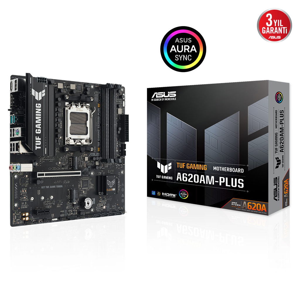 ASUS TUF GAMING A620AM-PLUS, 4xDDR5, 2x M.2, HDMI, 2xDP, AMD Ryzen 7000 Serisi, AM5 Soket Anakart