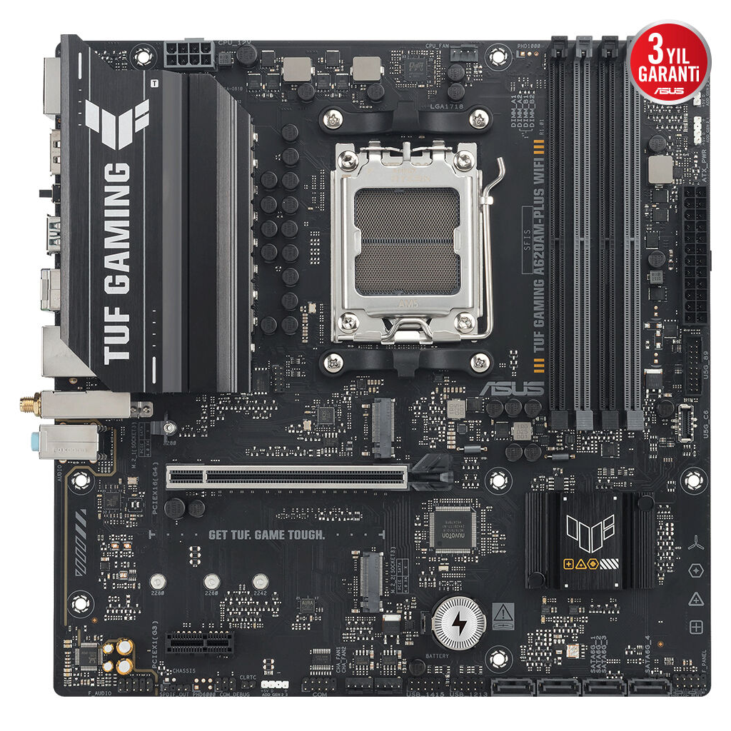ASUS TUF GAMING A620AM-PLUS WIFI, 4xDDR5, 2x M.2, HDMI, 2xDP, Wi-Fi 6, Bluetooth v5.3, AM5 Soket GAMING Anakart