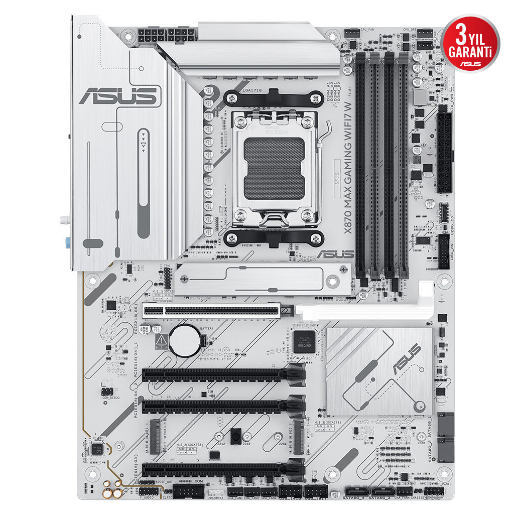 ASUS X870 MAX GAMING WIFI7 W, 4xDDR5, 3xM2, HDMI, DP, Type-C, Wi-Fi 7, Bluetooth v5.3, AM5 Soket GAMING Anakart
