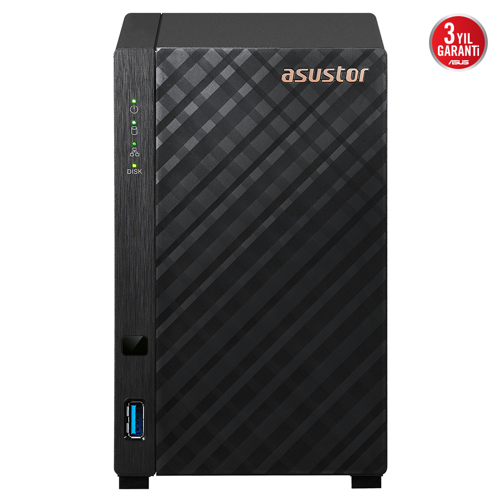ASUSTOR AS1102TL, 1Gb DDR4 Ram, 2 Yuvalı (2x22TB Destek), 1x1GbE Network, USB 3.2, USB 2.0, Tower NAS (Yedekleme) Cihazı