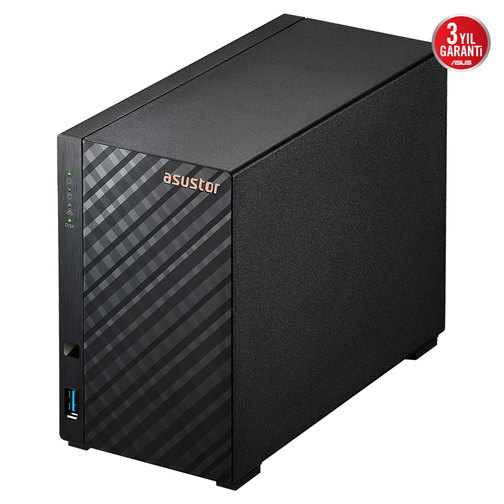 ASUSTOR AS1102TL, 1Gb DDR4 Ram, 2 Yuvalı (2x22TB Destek), 1x1GbE Network, USB 3.2, USB 2.0, Tower NAS (Yedekleme) Cihazı