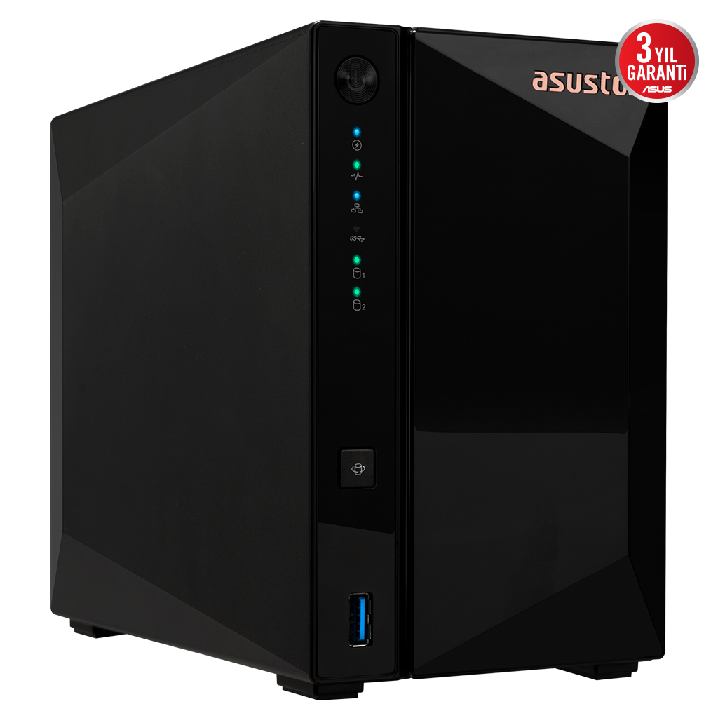 ASUSTOR AS3302T V2, 2Gb DDR4 Ram, 2 Yuvalı (2x20TB Destek), 1x2.5GbE Network, 3xUSB 3.2, Tower NAS (Yedekleme) Cihazı