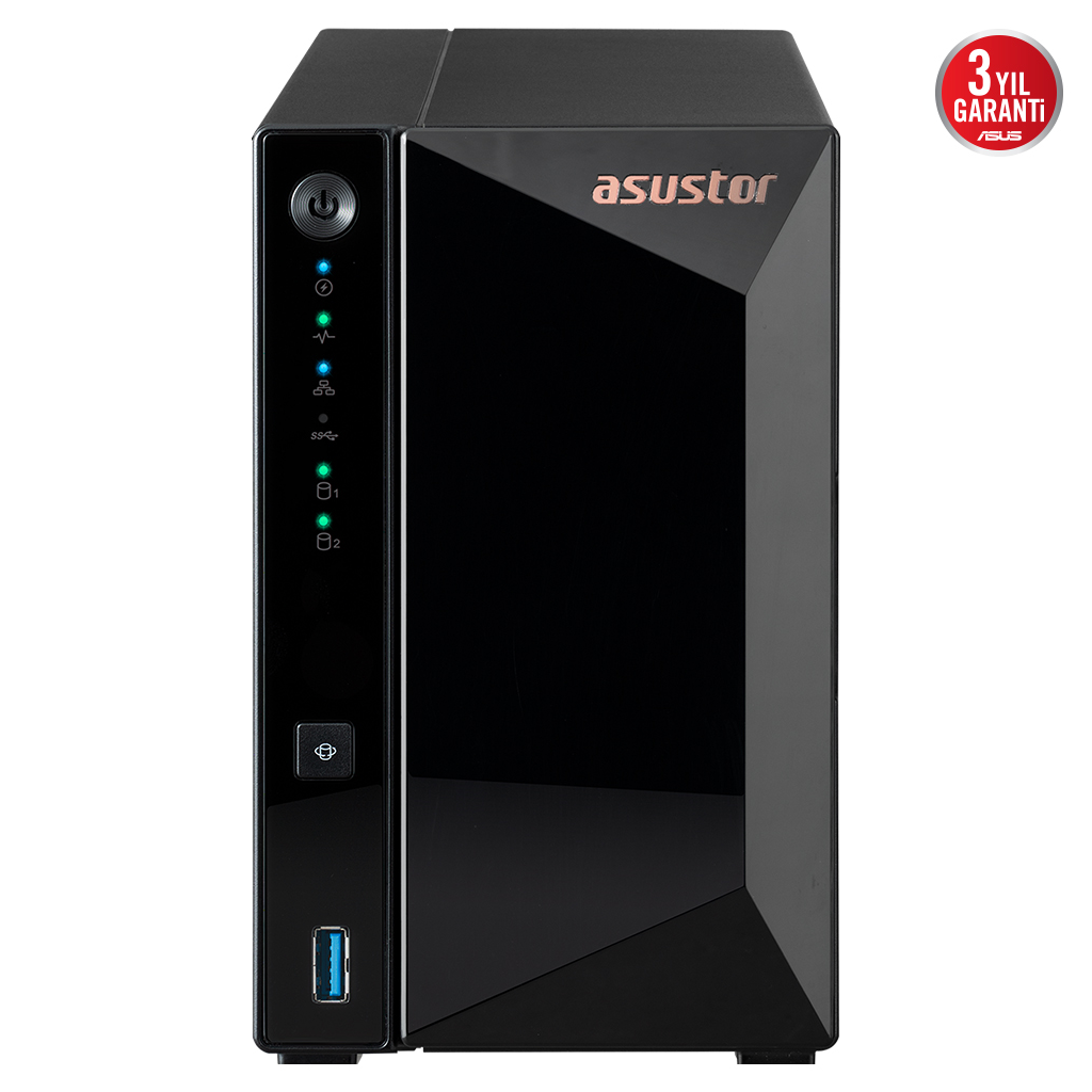 ASUSTOR AS3302T V2, 2Gb DDR4 Ram, 2 Yuvalı (2x20TB Destek), 1x2.5GbE Network, 3xUSB 3.2, Tower NAS (Yedekleme) Cihazı