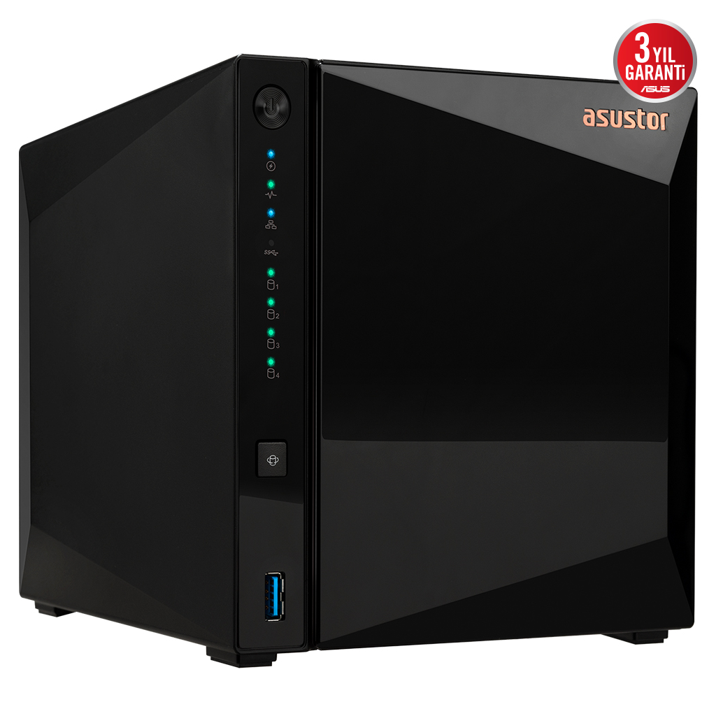ASUSTOR AS3304T V2, 2Gb DDR4 Ram, 4 Yuvalı (4x20TB Destek), 1x2.5GbE Network, 3xUSB 3.2, Tower NAS (Yedekleme) Cihazı