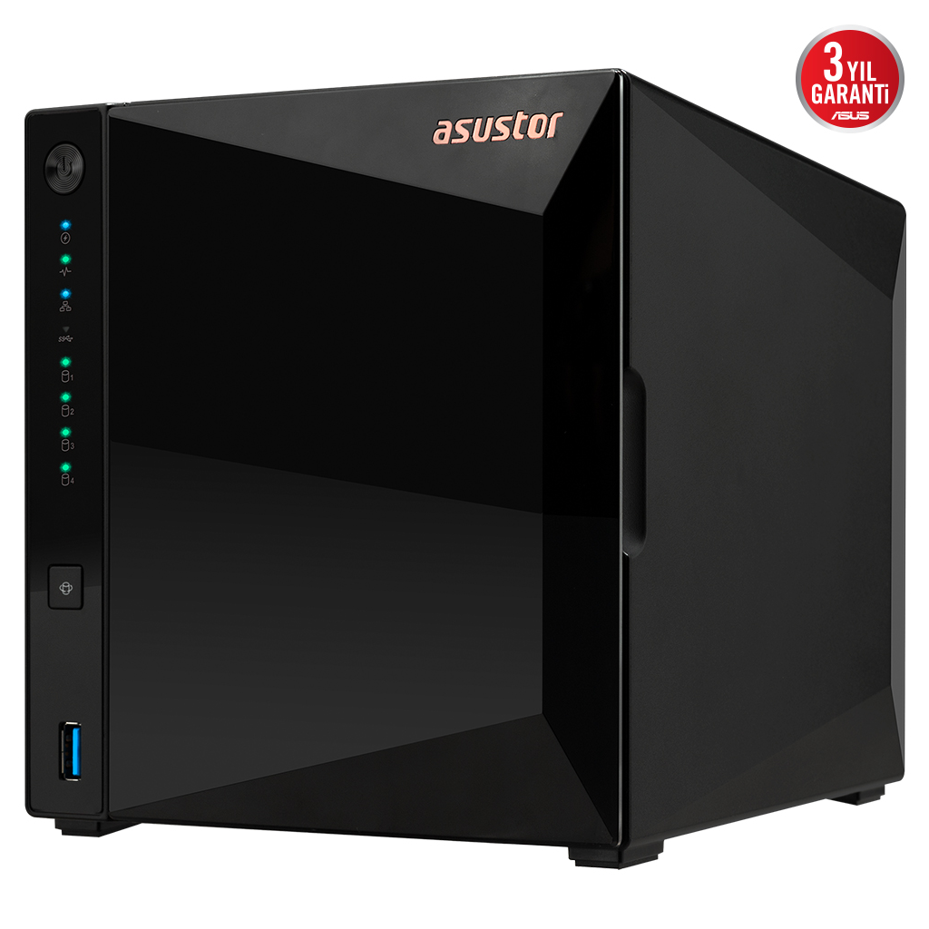 ASUSTOR AS3304T V2, 2Gb DDR4 Ram, 4 Yuvalı (4x20TB Destek), 1x2.5GbE Network, 3xUSB 3.2, Tower NAS (Yedekleme) Cihazı