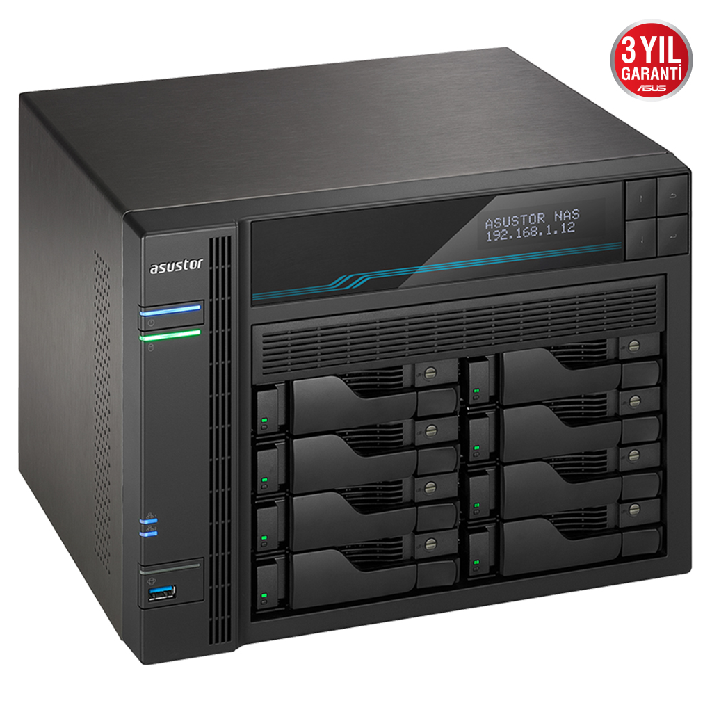 ASUSTOR AS6508T, 8Gb DDR4 Ram, 8 Yuvalı (8x22TB Destek), 2xM.2 NVMe PCI-e, 2x10GbE, 2x2.5GbE Network, 2xUSB 3.2, Tower NAS (Yedekleme) Cihazı