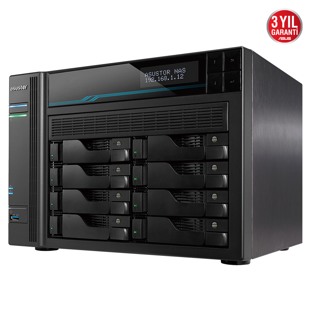 ASUSTOR AS6508T, 8Gb DDR4 Ram, 8 Yuvalı (8x22TB Destek), 2xM.2 NVMe PCI-e, 2x10GbE, 2x2.5GbE Network, 2xUSB 3.2, Tower NAS (Yedekleme) Cihazı
