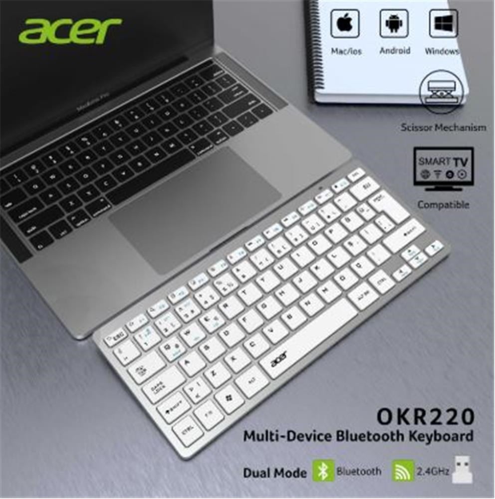 Acer OKR220 Beyaz MultiDevice Dual Mode 2.4GHZ Bluetooth Klavye (Smart Tv)(Android)