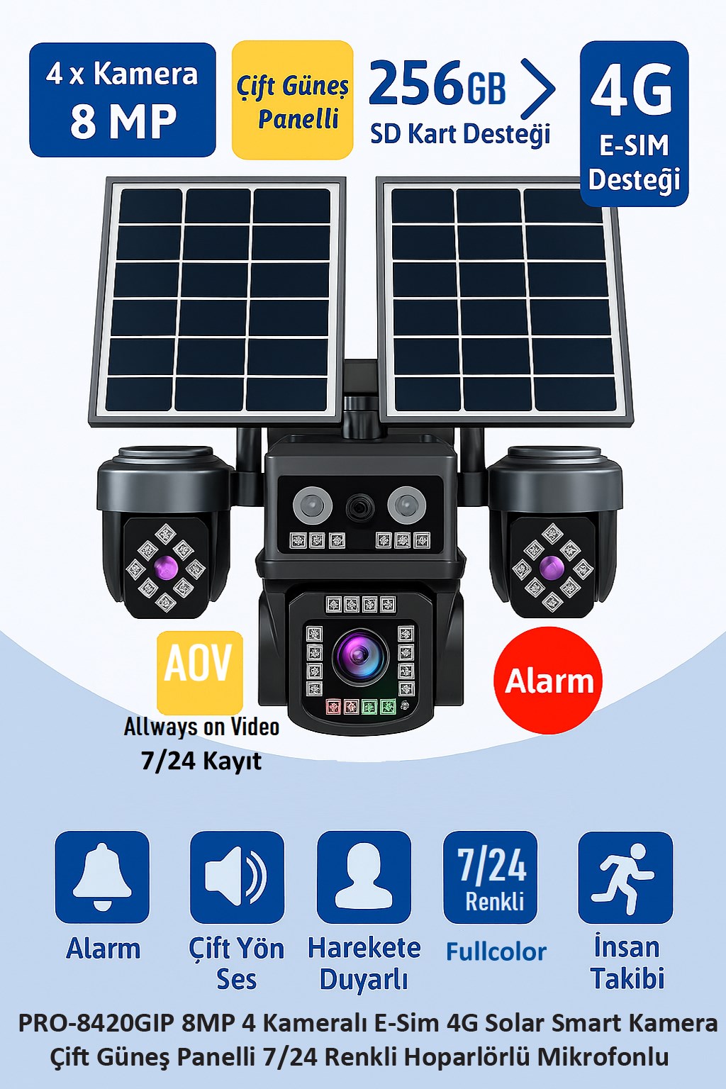 BALANDI PRO-8420GIP 8MP 4 KAMERALI 4G AOV E-SİM SOLAR KAMERA (HIEASY)