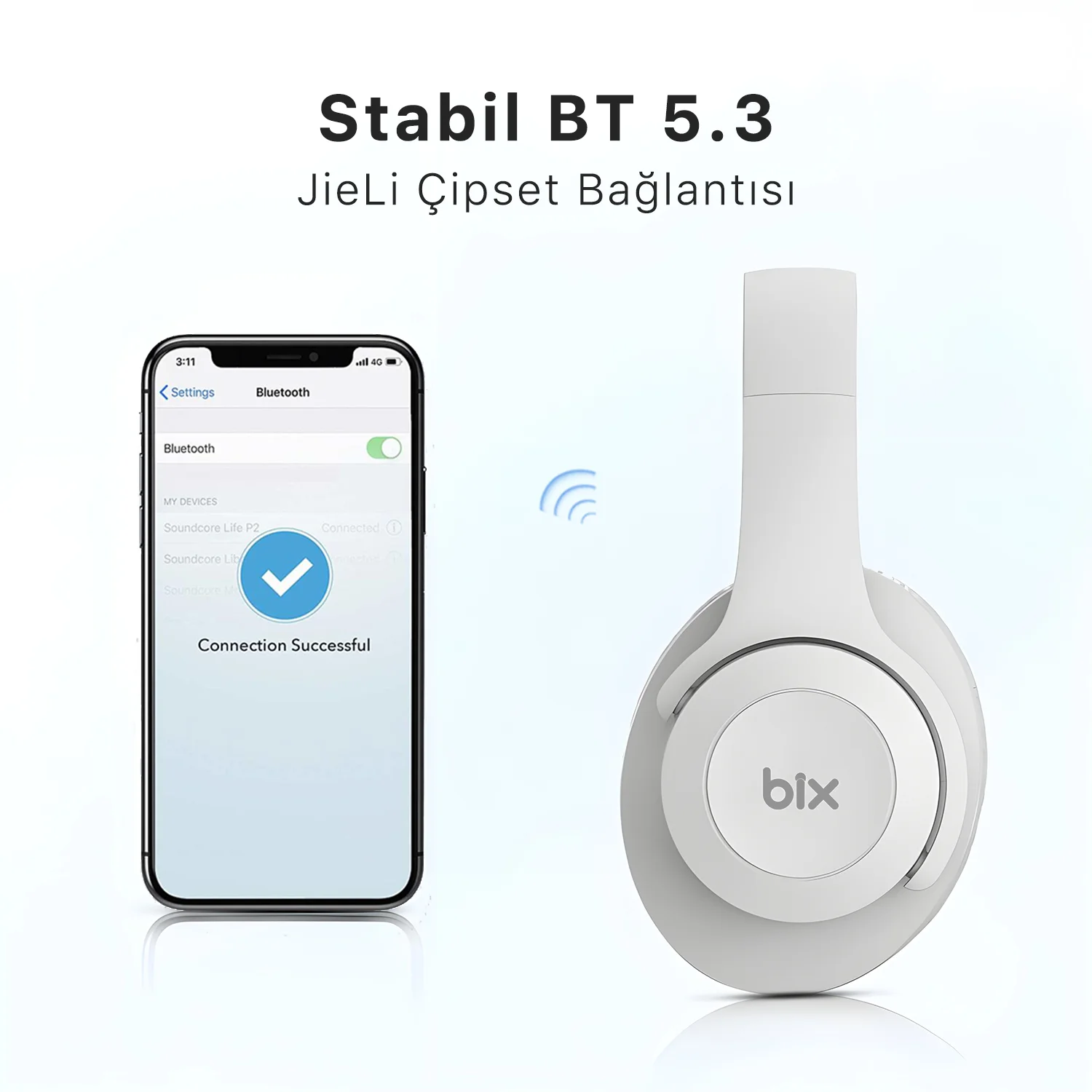 BIX BH2-IG Buz Grisi Souncraft BH2 Katlanabilir Kablosuz Kulaklık