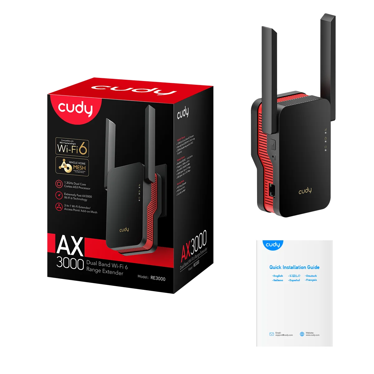 CUDY RE3000 WIFI6 AX3000 Çift Bant  Menzil Genişletici Router Priz Tip