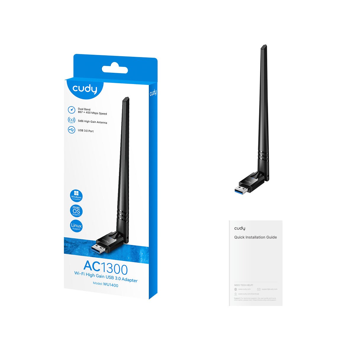 CUDY WU1400 1300Mbps USB 3.0 Kablosuz Adaptör