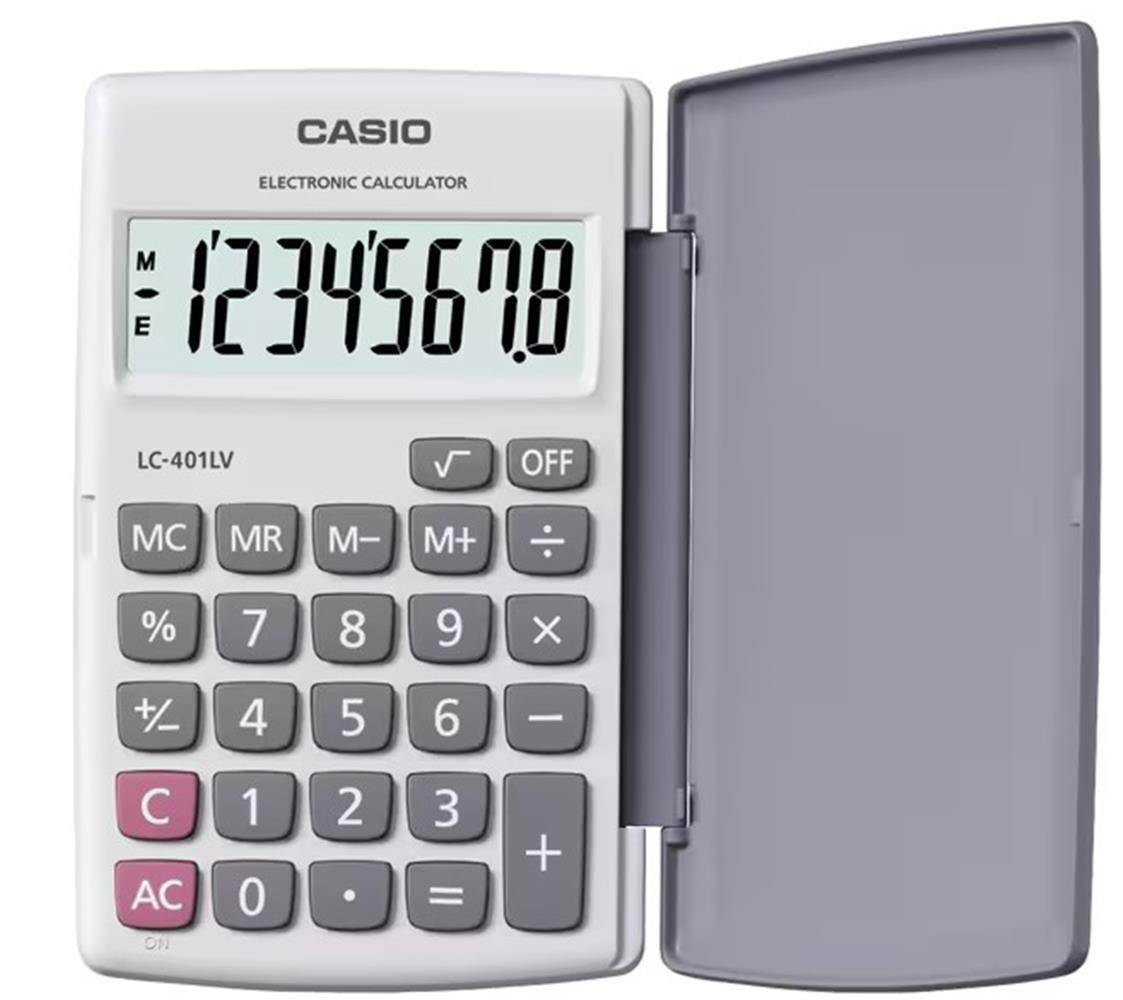 Casio LC-401LV-WE 8 Hane Beyaz Cep Tipi Hesap Makinesi