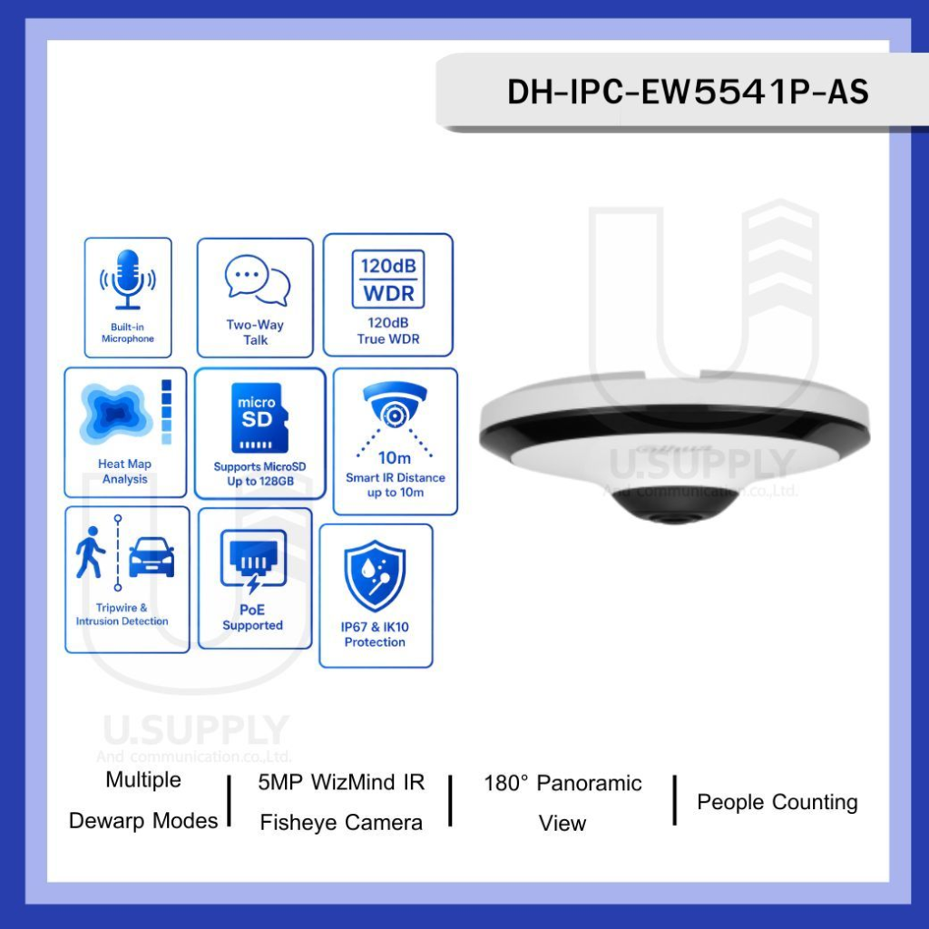 DAHUA  IPC-EW5541-AS  5Mpix, 1,4mm Lens,H265+, IK10, IP67, Dahili Mikrofon, Sd Kart, Metal Kasa, Fisheye  IP Kamera