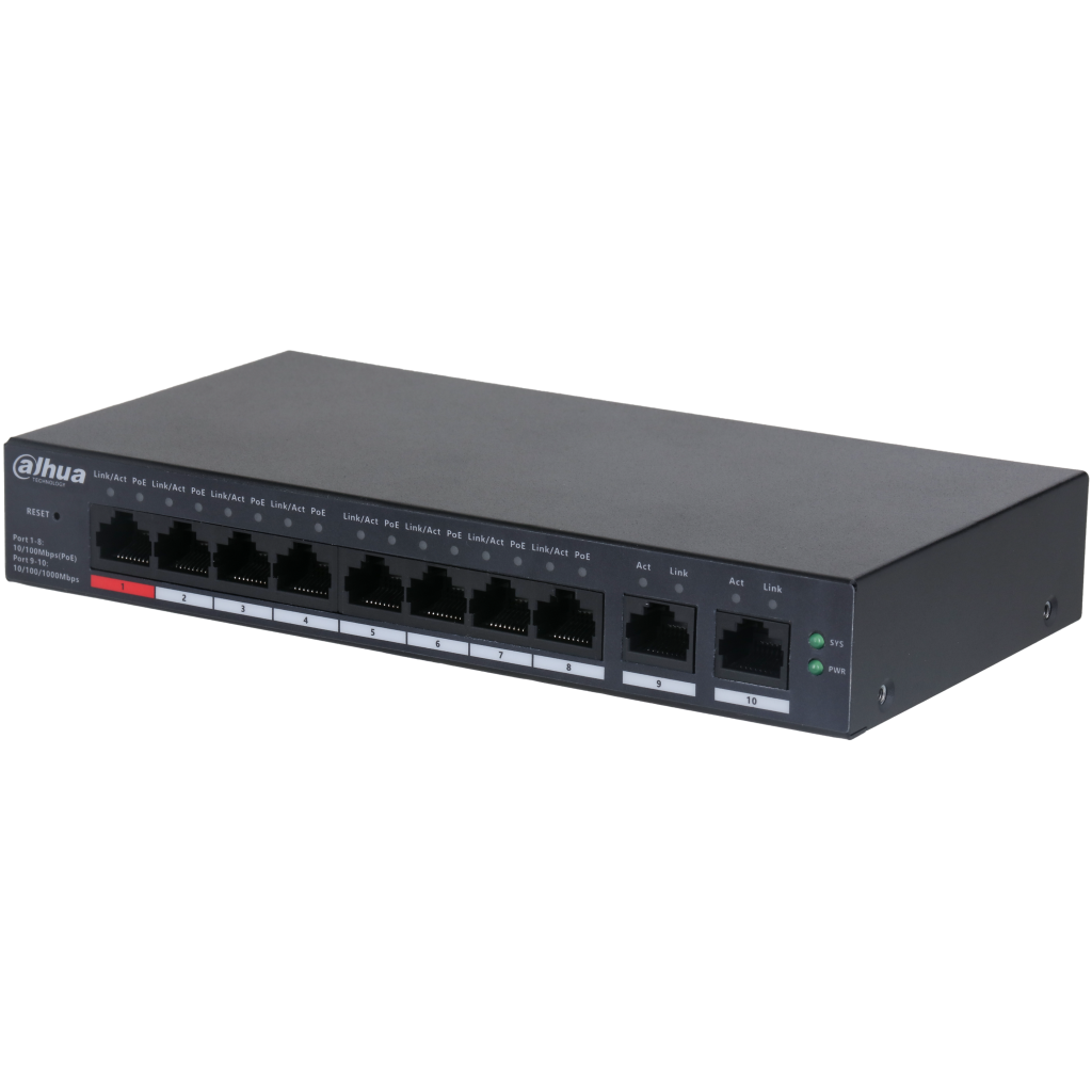 DAHUA CS4010-8ET-110, 8 Port, Megabit, PoE 110W, 2 Port Uplink, Cloud Yönetilebilir, Switch