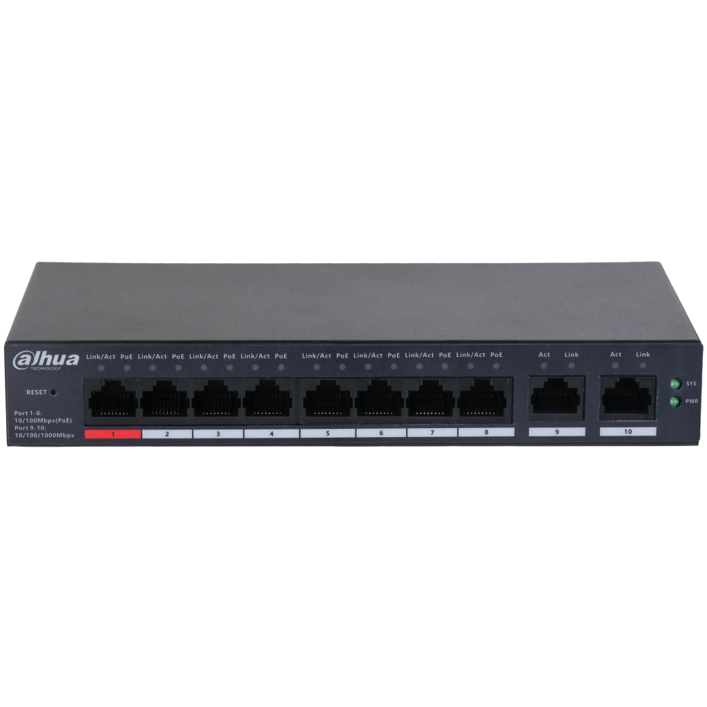 DAHUA CS4010-8ET-110, 8 Port, Megabit, PoE 110W, 2 Port Uplink, Cloud Yönetilebilir, Switch