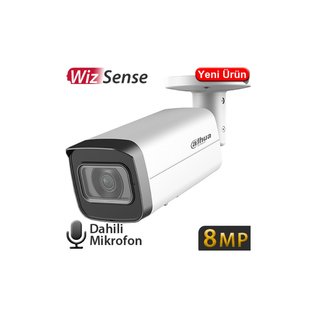 DAHUA IPC-HFW2841T-AS-0360B, 8Mpix, 3,6mm Lens, H265+, 80Mt Gece Görüşü, Dahili Mikrofon, Starlight, IP67,  PoE Bullet IP Kamera