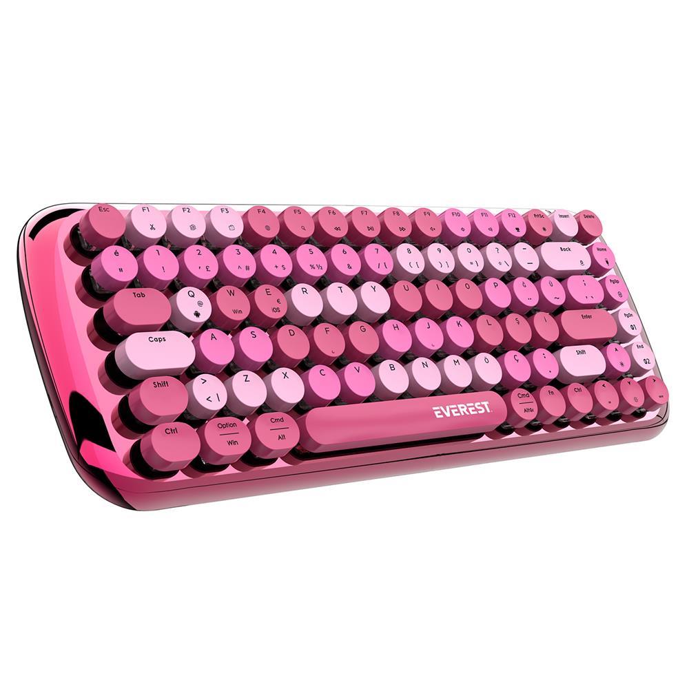 Everest KB-BT09 PARRY Renkli Tuşlu Pembe Bluetooth+ 2.4Ghz Q Yuvarlak Tuşlu Mekanik Klavye Kablosuz