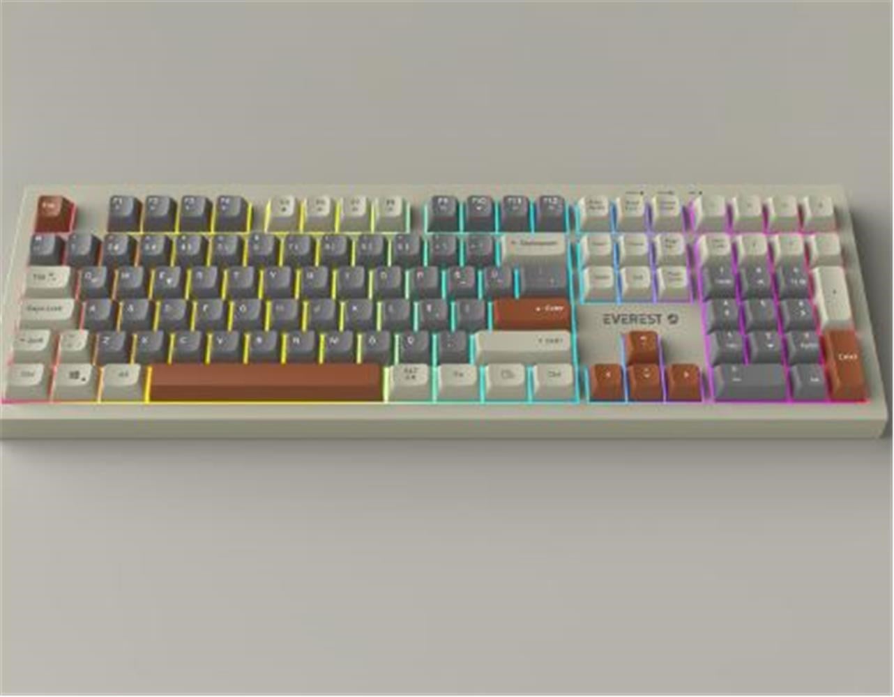 Everest KM-77 Runa Gri-Krem-Kahve Usb Rainbow Aydınlatmalı Sessiz Q Klavye + Mouse Set