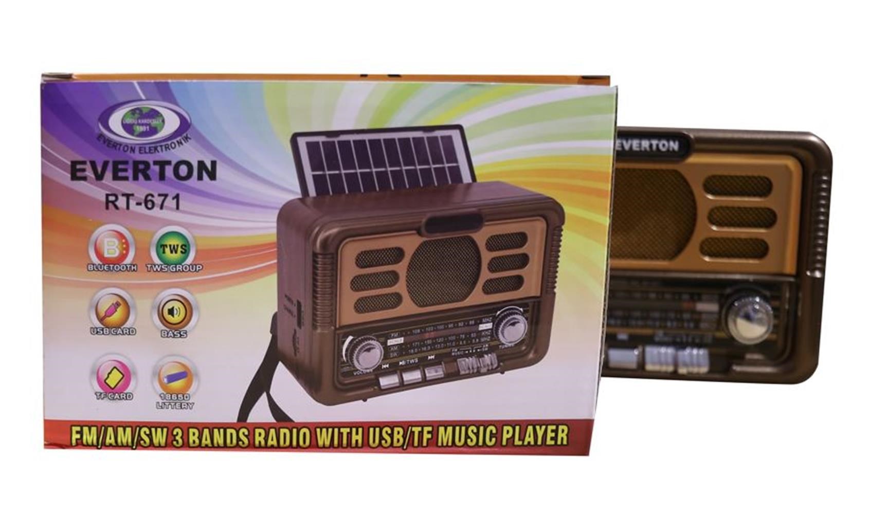 Everton Rt-671 Bluetooth Fm-Usb-Tf-Aux Şarjlı Solar Nostaljik Radyo Güneş Panelli