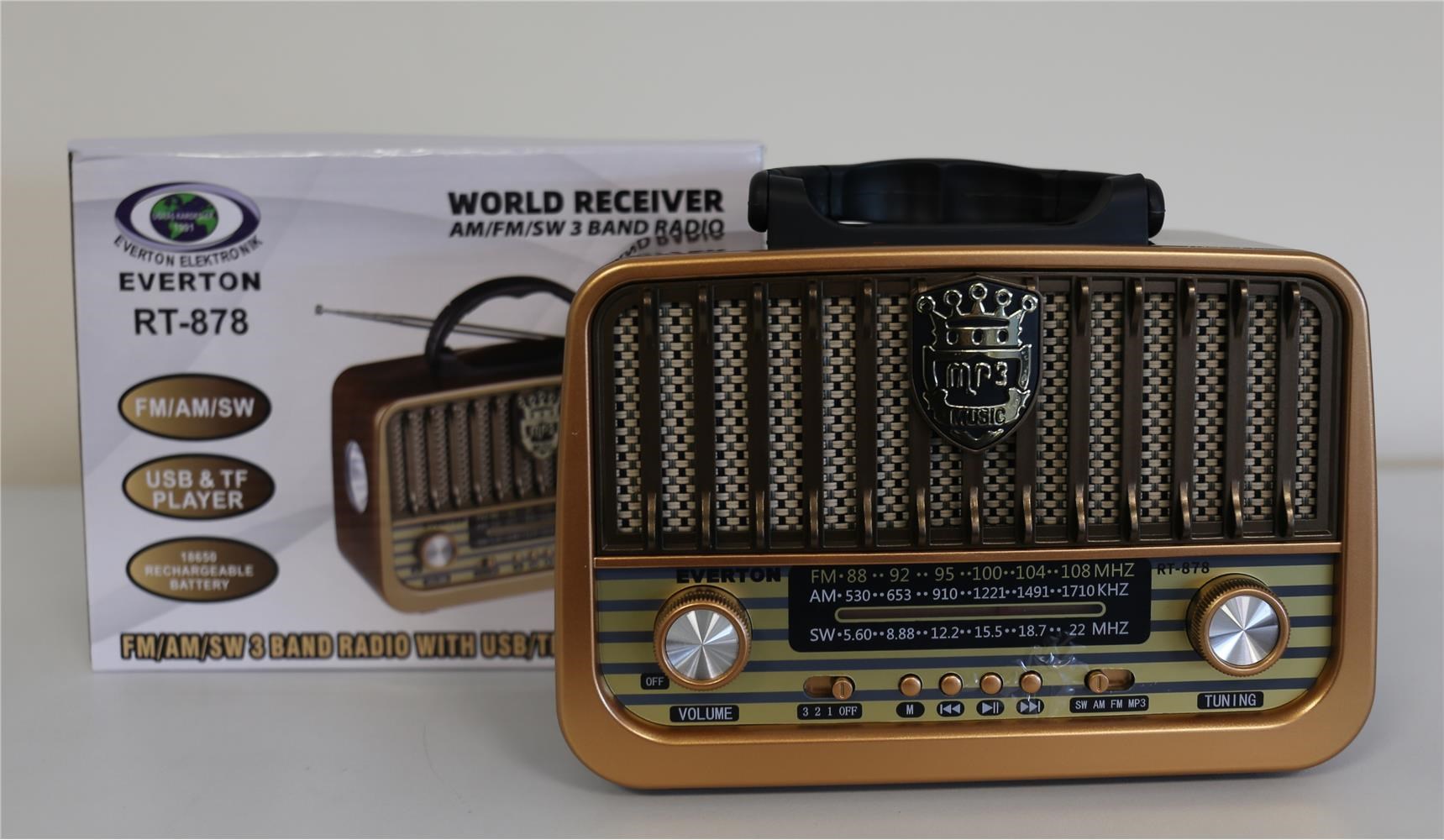 Everton Rt-878 Bluetooth (El Feneri) Fm-Usb-Tf-Aux Şarjlı Nostaljik Radyo