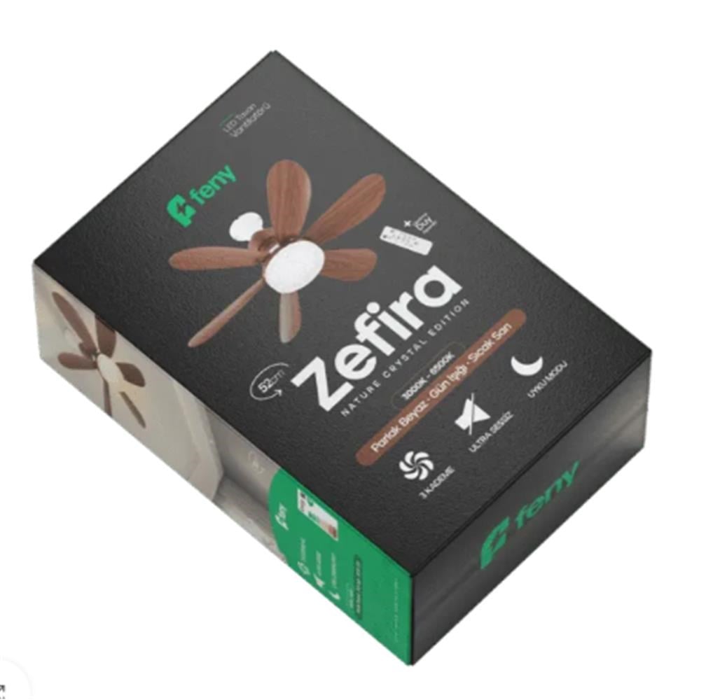 Feny Fn-F84 Zefira 3 Kademe Ahşap Renk Ultra Sessiz 3000k-6500K Kristal Led Tavan Vantilatör Kumanda