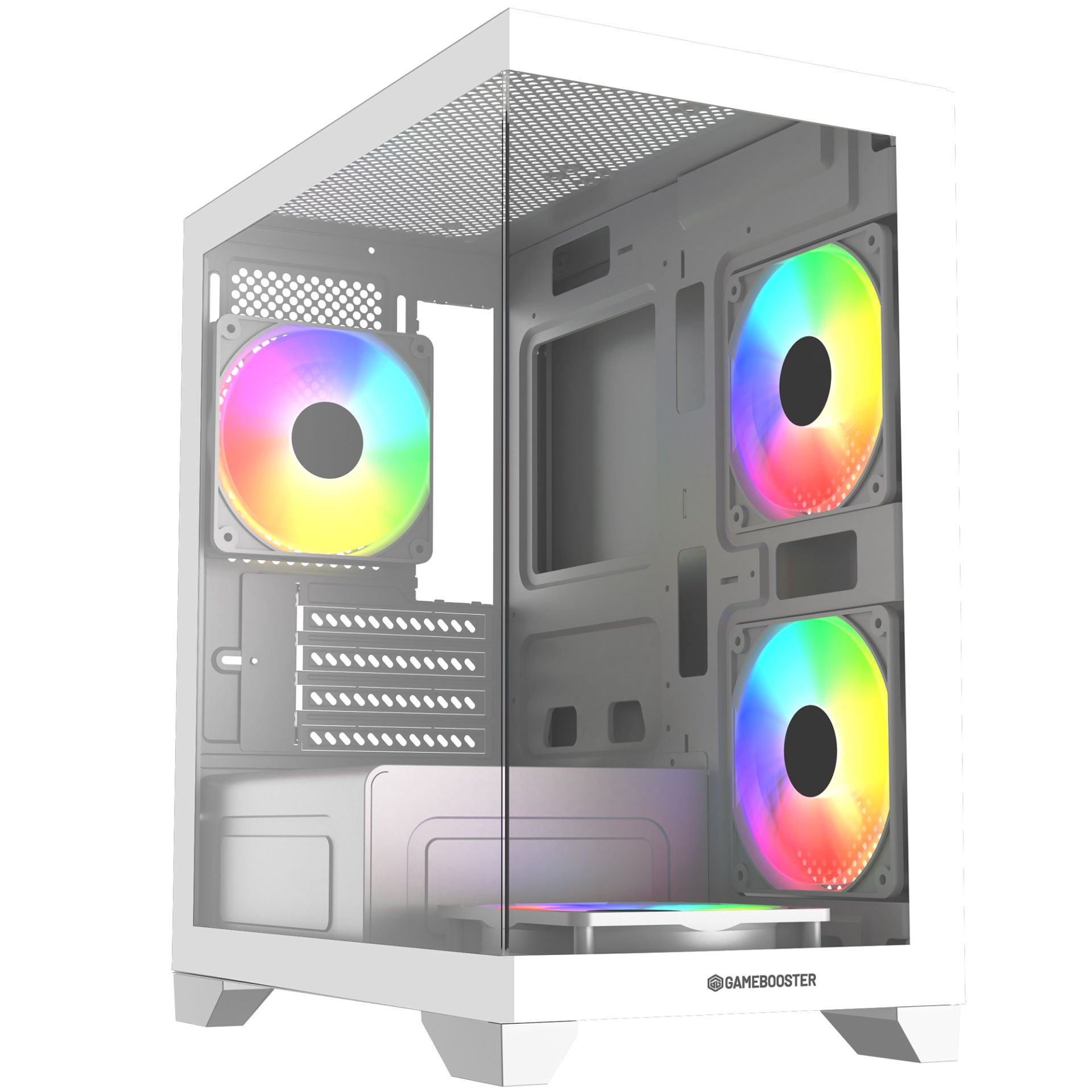 GAMEBOOSTER 600W GB-M6001W 4-Rainbow Fanlı Gaming Mid-Tower PC Kasası Beyaz