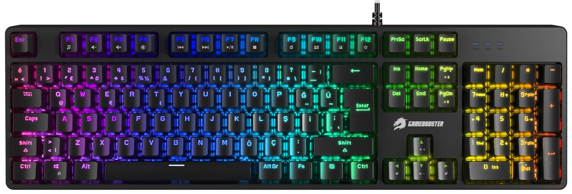 GAMEBOOSTER G24B Enigma Rainbow Aydınlatmalı Red Switch Mekanik Siyah Oyun Klavyesi