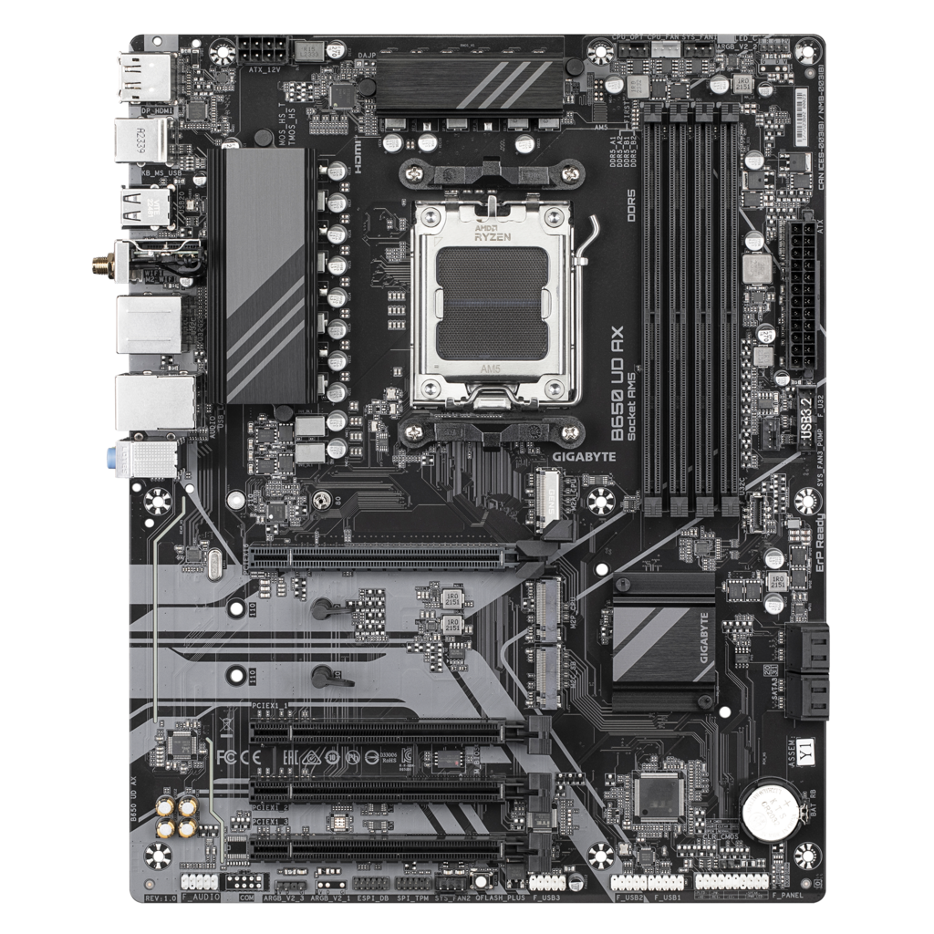GIGABYTE B650 UD AX, 4xDDR5, 3xM.2, DP, HDMI, Type-C, Wi-Fi 6E, Bluetooth v5.3, AM5 Soket GAMING Anakart