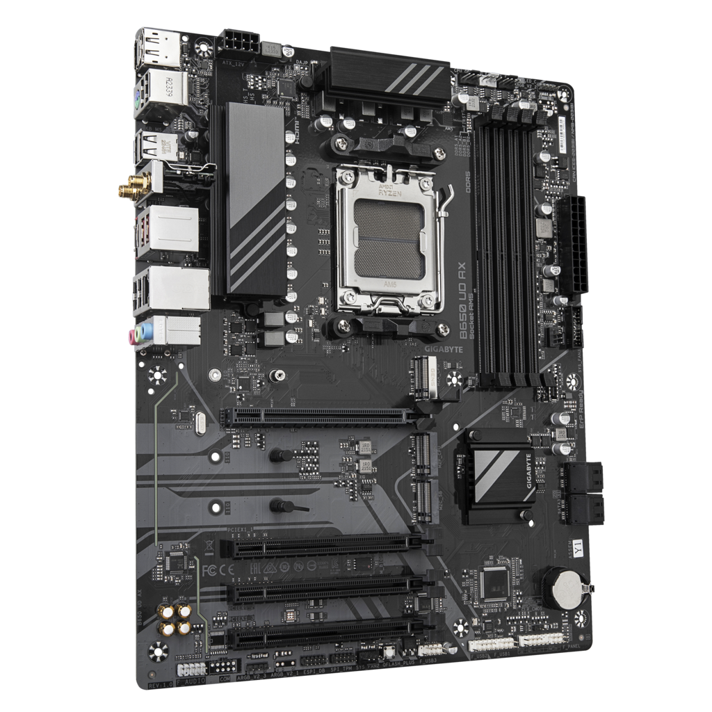 GIGABYTE B650 UD AX, 4xDDR5, 3xM.2, DP, HDMI, Type-C, Wi-Fi 6E, Bluetooth v5.3, AM5 Soket GAMING Anakart