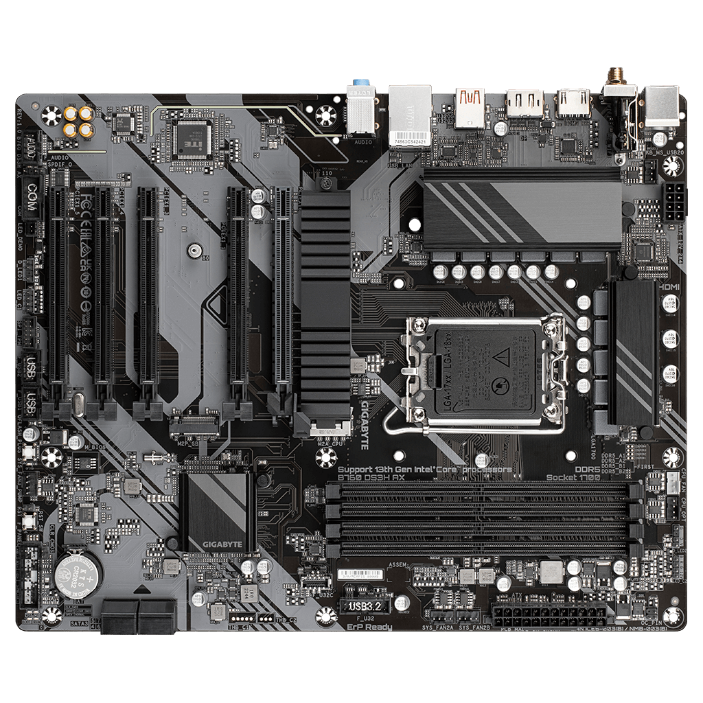 GIGABYTE B760 DS3H AX, rev.1.0, 4xDDR5, 2xM.2, DP, HDMI, Type-C, Wi-Fi 6E, Bluetooth v5.3, 12-13-14.Nesil, LGA1700 Soket, Anakart