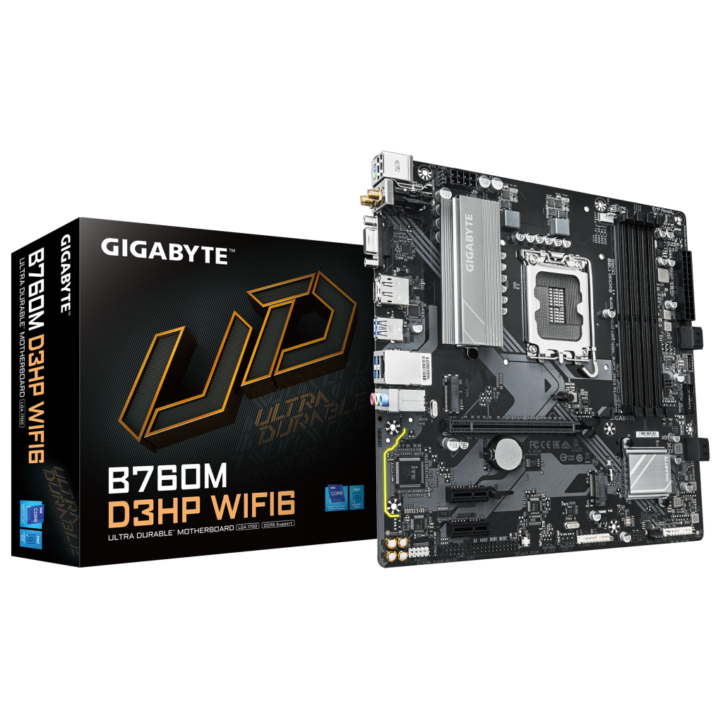 GIGABYTE B760M D3HP WIFI6, 4xDDR5, 2xM.2, DP, HDMI, VGA, Wi-Fi 6E, Bluetooth v5.3, 12-13.14.Nesil, LGA1700 Soket, Anakart