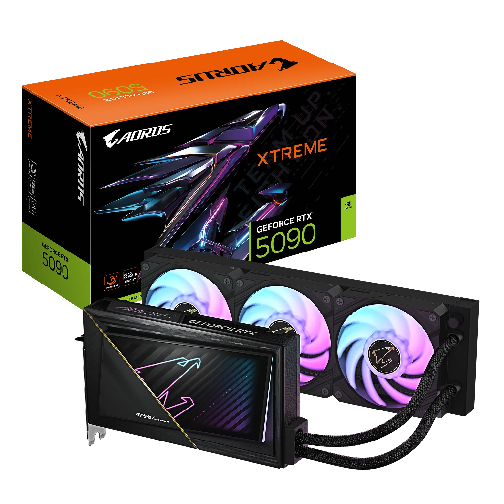 GIGABYTE GV-N5090AORUSX W-32GD, RTX5090, XTREME WATERFORCE, 32Gb, GDDR7, 512BIT, 3 Fanlı, 1xHDMI, 3xDP, GAMING Ekran KARTI