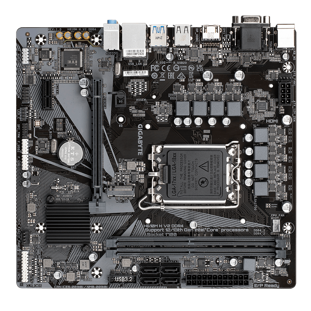 GIGABYTE H610M H V2 DDR4, rev1.0, 2xDDR4, M.2, D-SUB, HDMI, 12-13.14.Nesil, LGA1700 Soket, Anakart
