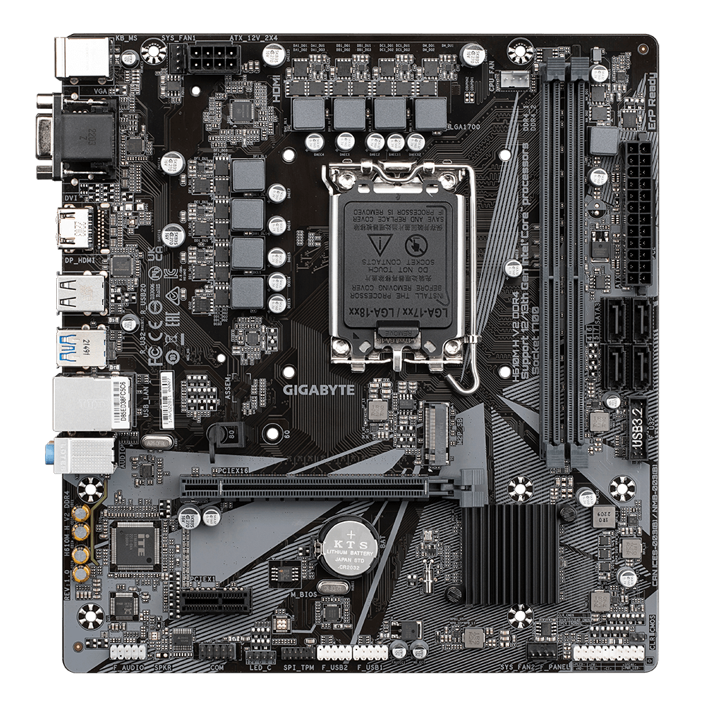 GIGABYTE H610M H V2 DDR4, rev1.0, 2xDDR4, M.2, D-SUB, HDMI, 12-13.14.Nesil, LGA1700 Soket, Anakart