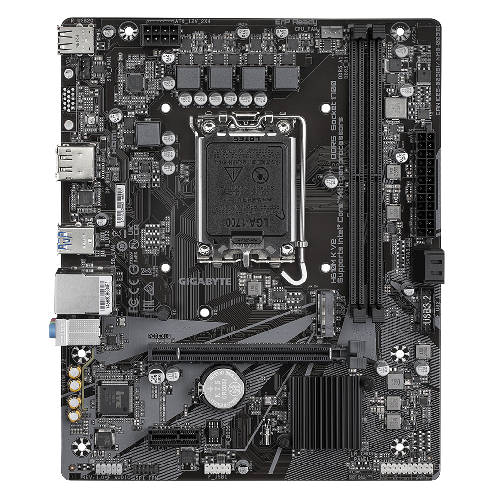 GIGABYTE H610M K V2, rev.1.0, 2xDDR5, M.2, DP, HDMI, 12-13.Nesil, LGA1700 Soket, Anakart