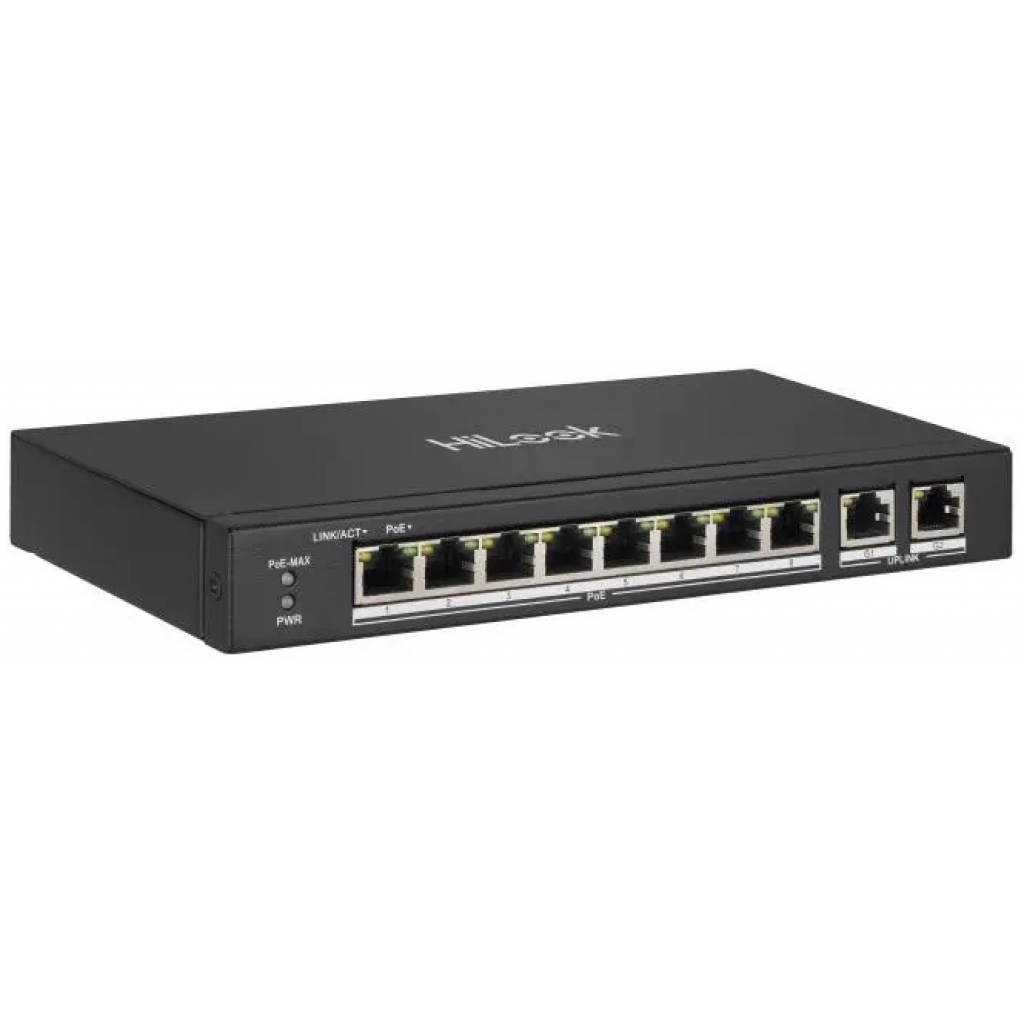 HILOOK NS-0310P-60(B), 10Port, Megabit, 8 Port PoE, 60W, +2 Port Gigabit Uplink, Long Range 250Metre, Yönetilemez, Masaüstü Switch