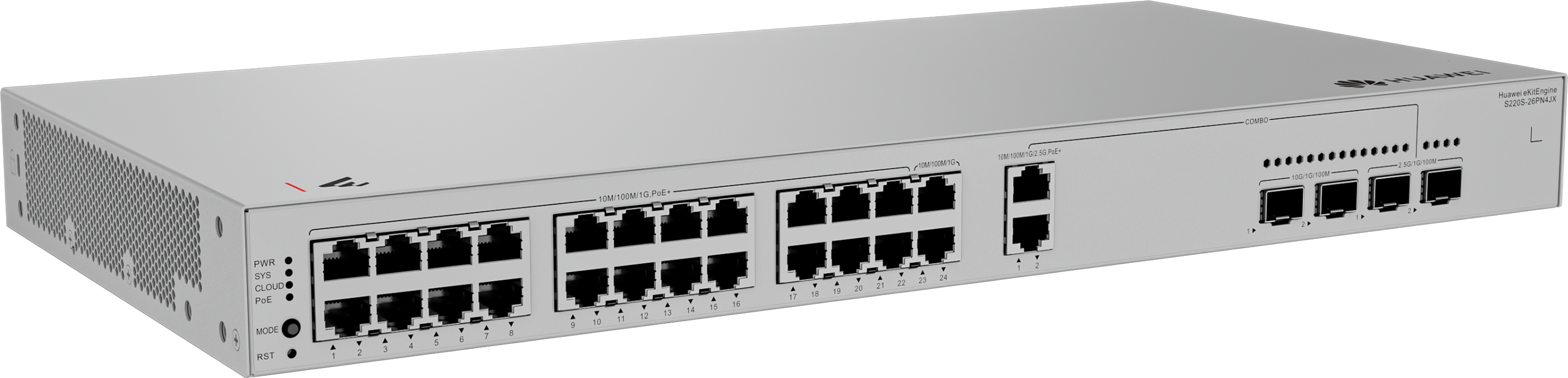 HUAWEI 24port PoE 400w 2-SFP 2.5GE/2-SFP 10GE Gigabit Yönetilebilir Switch eKIT S220S-26PN4JX