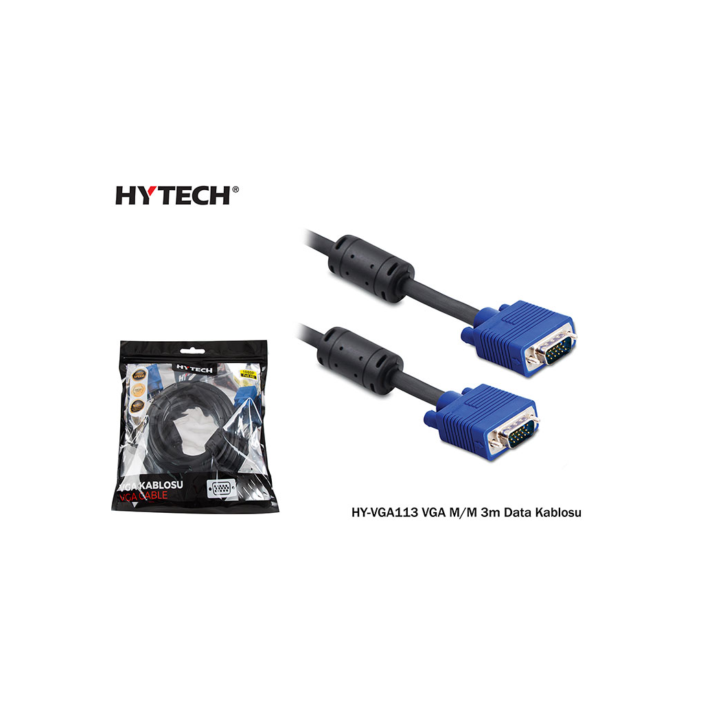 HYTECH HY-VGA113, 15Pin, İki Ucu Erkek, 3mt, VGA Kablosu