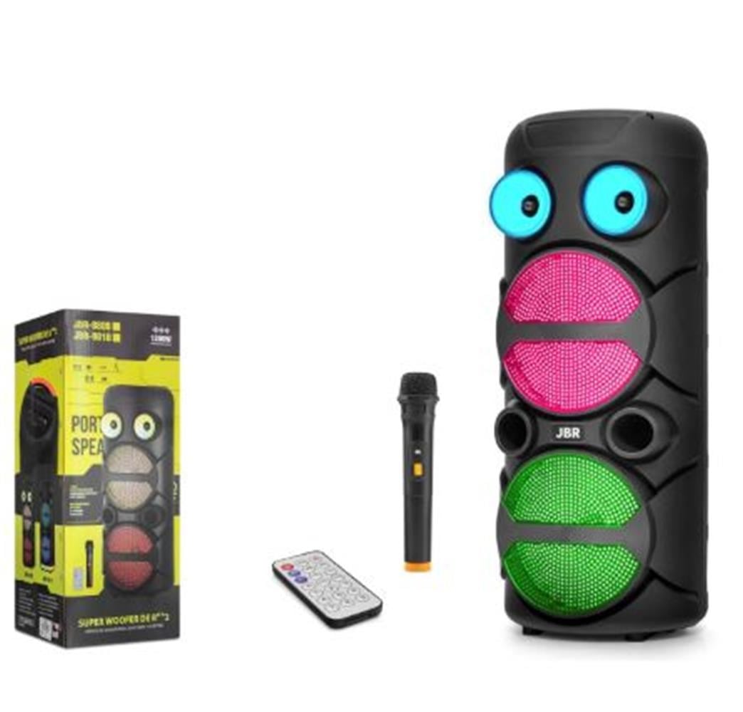 JBR JBR8809 Karaoke Mikrofonlu Bluetooth Hoparlör FM Radyo 20W 2x8 İnç RGB Kumandalı Siyah