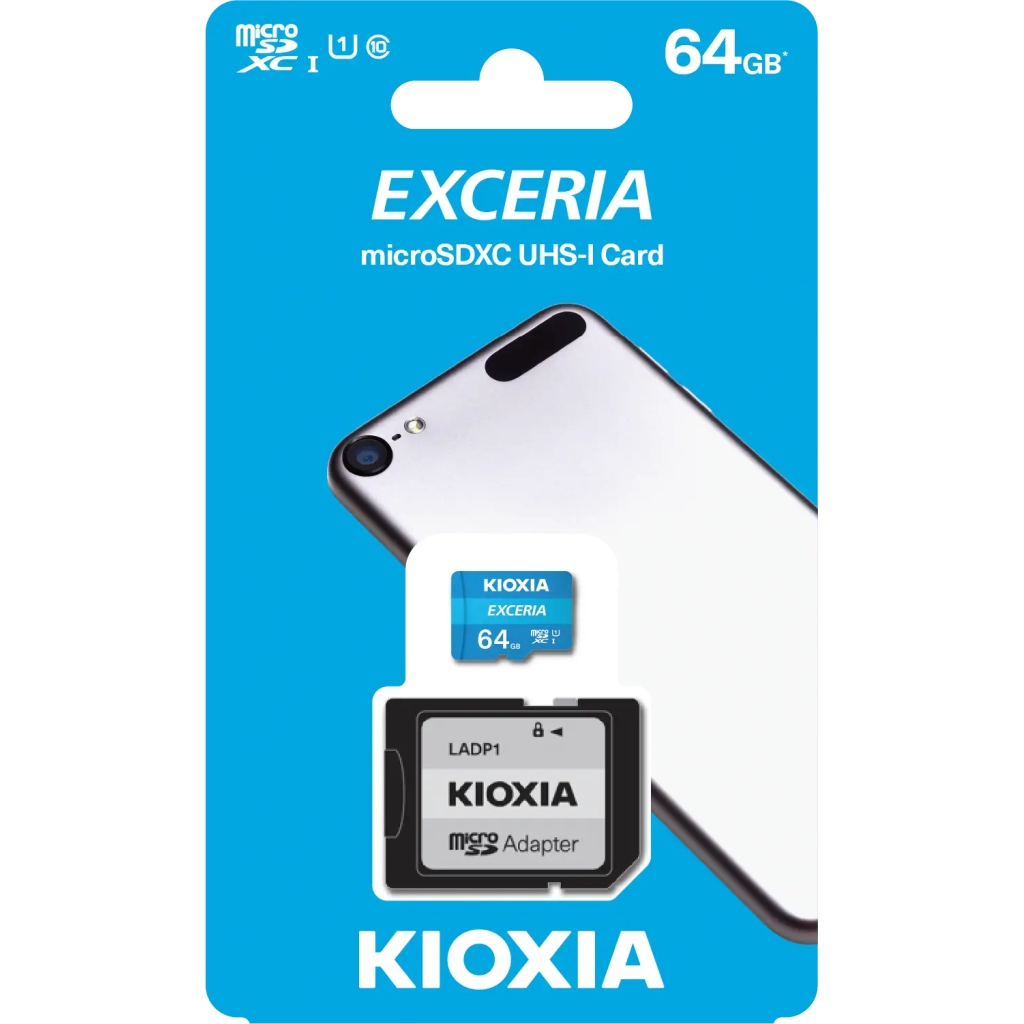 KIOXIA 64GB Exceria, LMEX1L064GG2, UHS-1, CL10, 100Mb/s, MicroSD Kart Bellek (SD Adaptörlü)